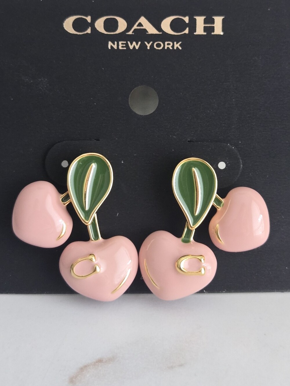 🍒NWOT Coach Cherries Pink Enamel Multifunctional Drop & Stud Earrings🍒